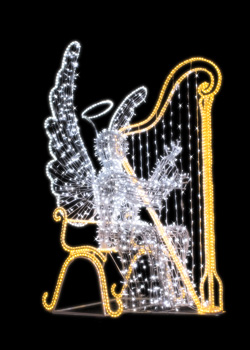 Anioł siedzący grający na harfie ALH-230-FL